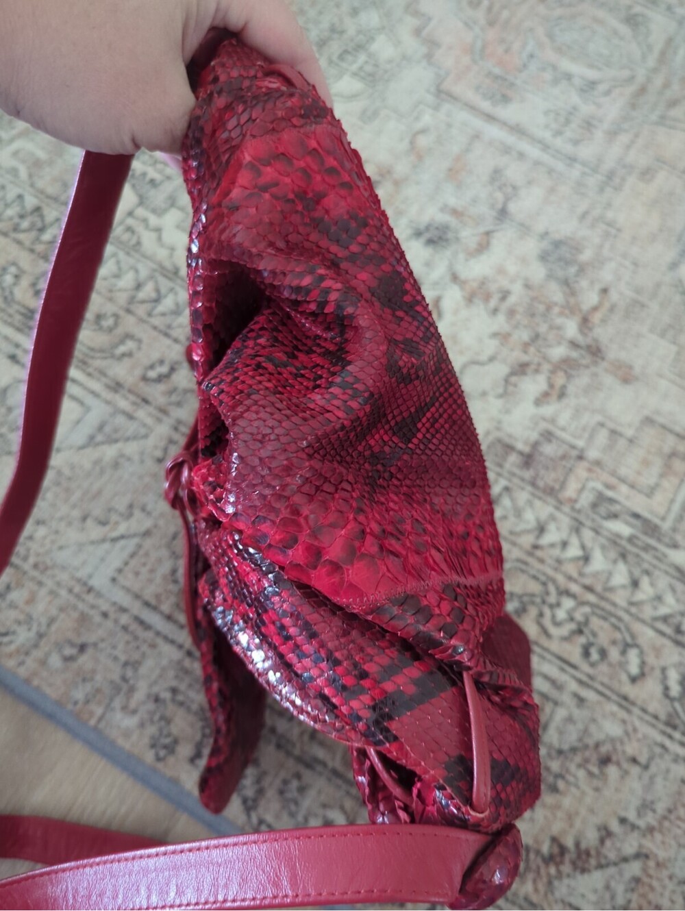 Vintage Red Carlos Falchi Python Snakeskin Leather Crossbody Butterfly Bag - Picture 12 of 16